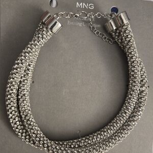Mango Silver Crystal Statement Necklace NWT